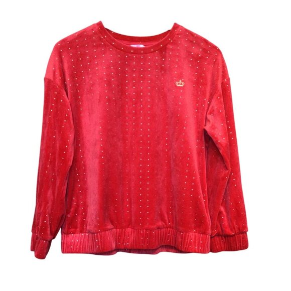 Juicy Couture Red Sparkle Velour Sweatshirt XL Plus Long Sleeve Top - Picture 1 of 7